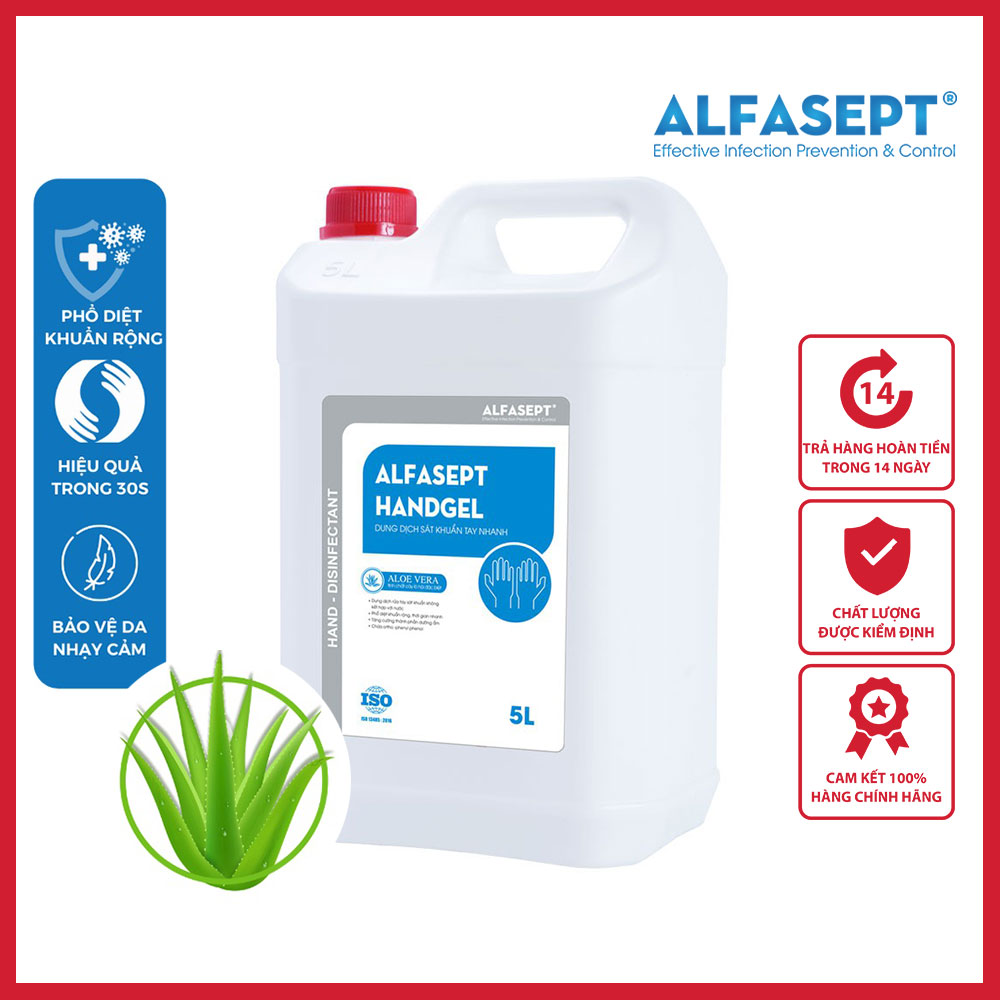 Gel Rửa Tay Sát Khuẩn Nhanh Alfasept Handgel 5L - công thức truyền thống chứa 2-phenylphenol