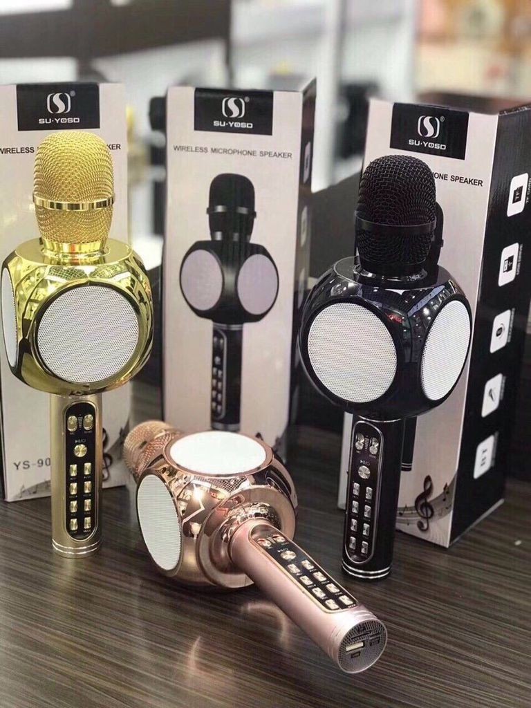 Mic Karaoke Bluetooth Cao Cấp YS-90 Tích Hợp Loa Bass Không Dây. Mic karaoke YS 90 3in 1 Nghe Nhạc Cực Hay Âm Bass Cực ĐỈnh Mic Bắt Giọng Rất Tốt Hỗ Trợ Kết Nối USB Thẻ Nhớ Cổng 3.5 BẢO HÀNH 12 THÁNG