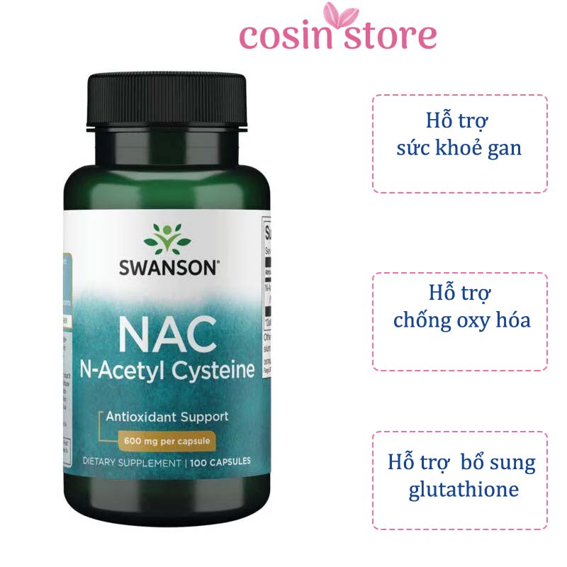 Viên uống Swanson NAC N-Acetyl Cysteine 600mg 100 viên
