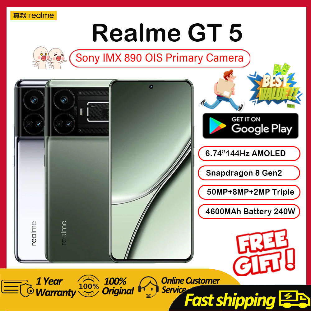 Global Rom Optional realme GT5 Unlocked Snapdragon 8 Gen 2 240W/150W  Supervooc IMX890 OIS 144Hz Wifi 7 Main Camera 50MP NFC