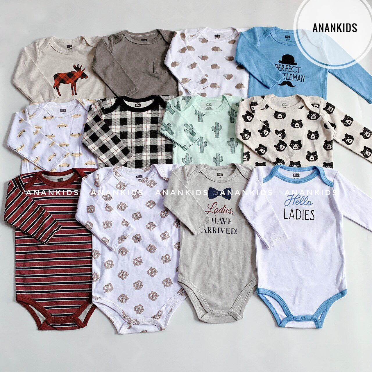 Bộ bodysuit body chip dài tay xuất mỹ cho bé trai bé gái