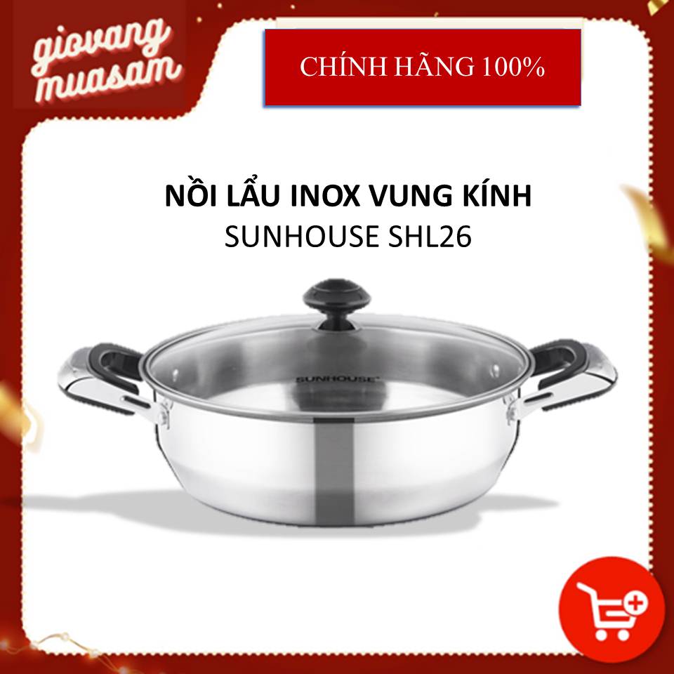 Nồi lẩu inox vung kính sunhouse SHL26