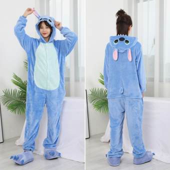 Bộ đồ Stitch xanh liền thân hình thú cho nam và nữ chất nhung lông mềm mịn, Bộ đồ ngủ lông, Bộ lông mặc nhà Dolala