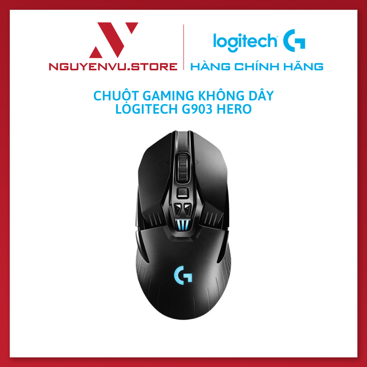 Chuột game không dây Lightspeed RGB Logitech G903 - Cảm biến Hero 25k, pin sạc 140h+, thiết kế thuận cả 2 tay, pin 180h, PC/Mac - Hàng Chính Hãng