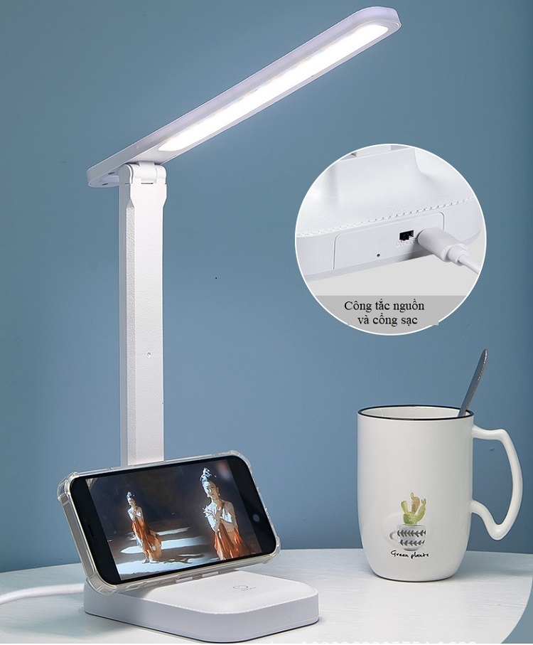Đèn học led để bàn sạc model 7032 có kệ điện thoại - Đèn Học Thông Minh Chống Cận -Đèn Học làm việc đọc sách để bàn kiểu kẹp - đèn bàn - den doc sach - den hoc