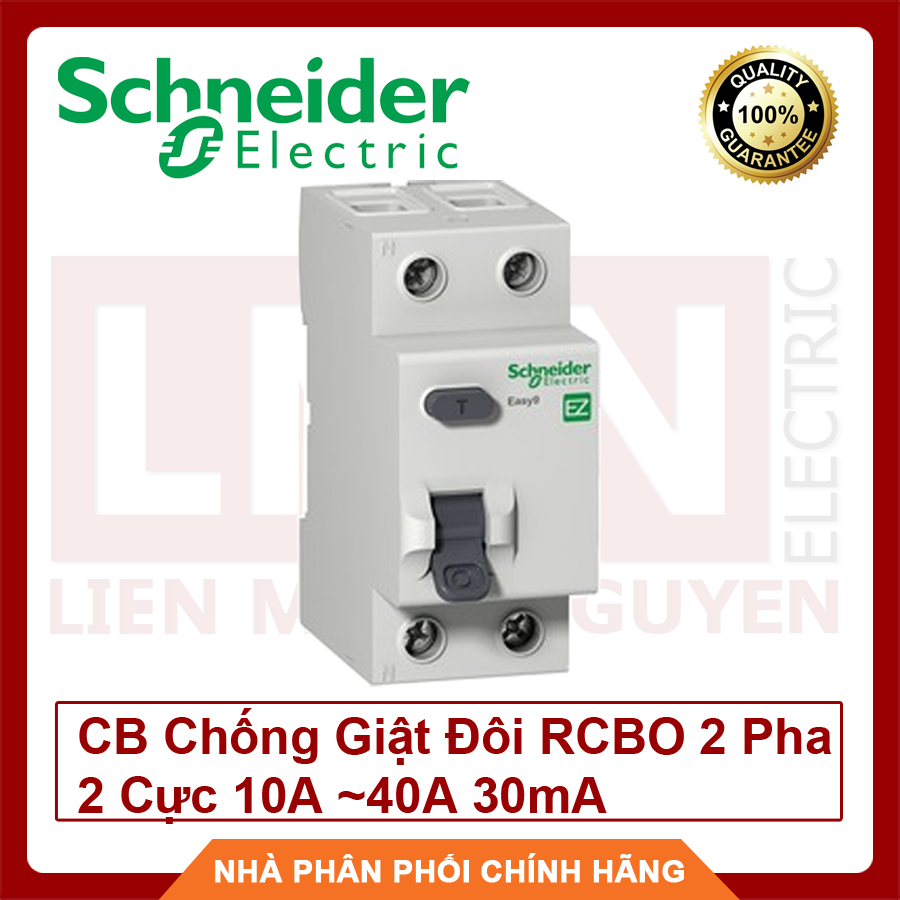 SCHNEIDER Cầu Dao Chống Giật, CB Chống Giật Đôi RCBO 2 Pha 2 Cực 10A ~40A 30mA - Hàng Chất Lượng - BH 12 Tháng