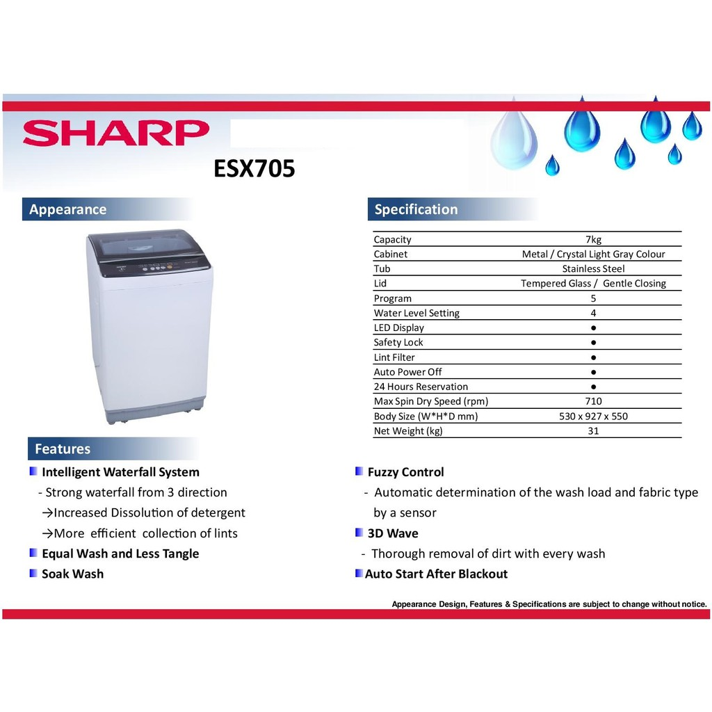 sharp washing machine esx705 7kg