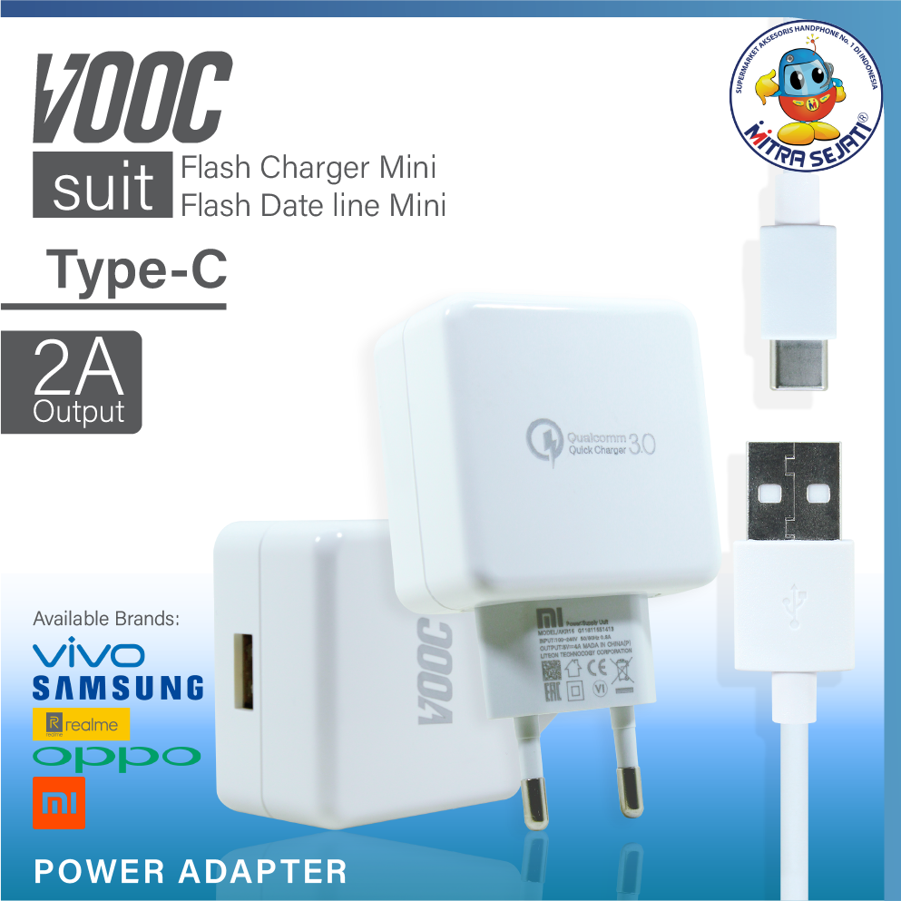 Charger VOOC Type C R15 QC3 for Oppo Realme Samsung Vivo Xiaomi Charger Handphone Fast Charging Casan