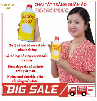 Nước Tẩy Đa Năng X5000 Plus-Tẩy trắng, Tẩy ố vàng, Tẩy mốc, Tẩy gỉ sét, Tẩy vết thức ăn, dầu mỡ. Chất tẩy quần áo, tẩy giày, Dùng mọi được loại vải.