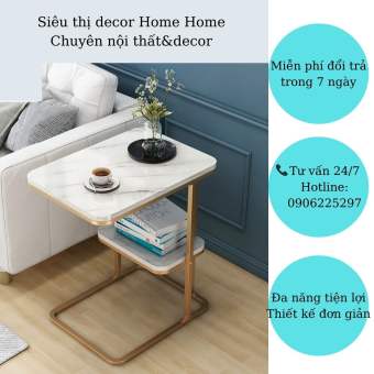 Bàn cà phê hai tầng- Bàn trà nhỏ cạnh - Bàn táp sofa phòng khách mặt gỗ giả vân đá chân kim loại chắc chắn sang trọng trang trí phòng khách, quán trà, cà phê BGK2024