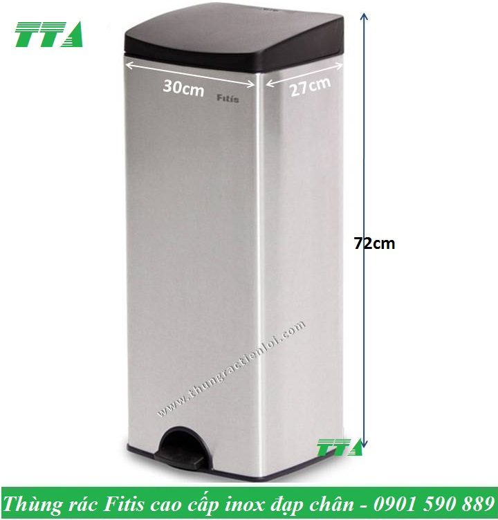 Thùng rác Fitis cao cấp inox vuông đạp chân cao SPL1-901