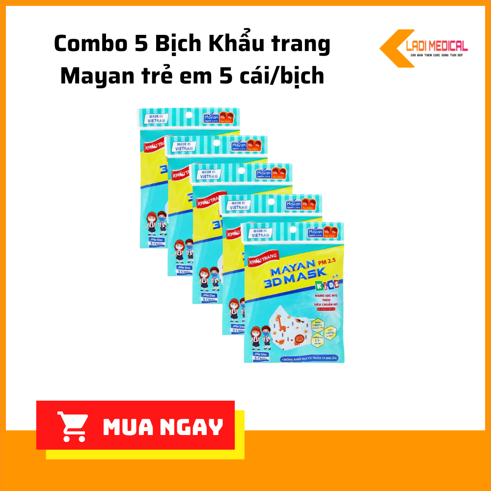 Combo 5 Bịch Khẩu trang Mayan trẻ em 5 cái/bịch