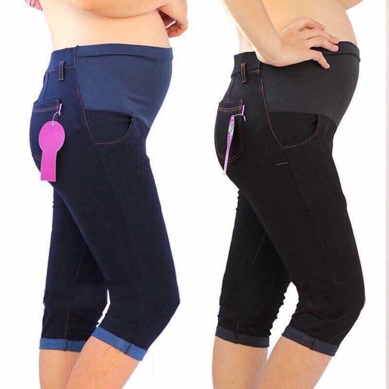 [Hoàn Tiền 6%] Quần lửng Bầu giả bò có đỡ bụng, chun rút điều chỉnh