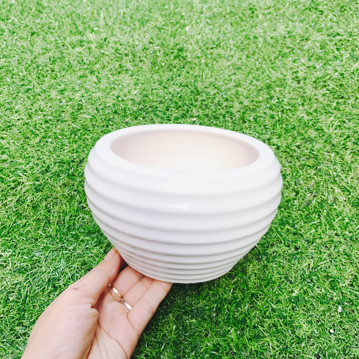 Chậu sứ vân ngang cắm hoa