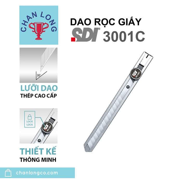Dao rọc giấy nhỏ 3001C lưỡi 9mm chính hãng SDI,vỏ thép,lưỡi dao sắc bén,chất liệu cứng cáp,cắt film cách nhiệt,deal