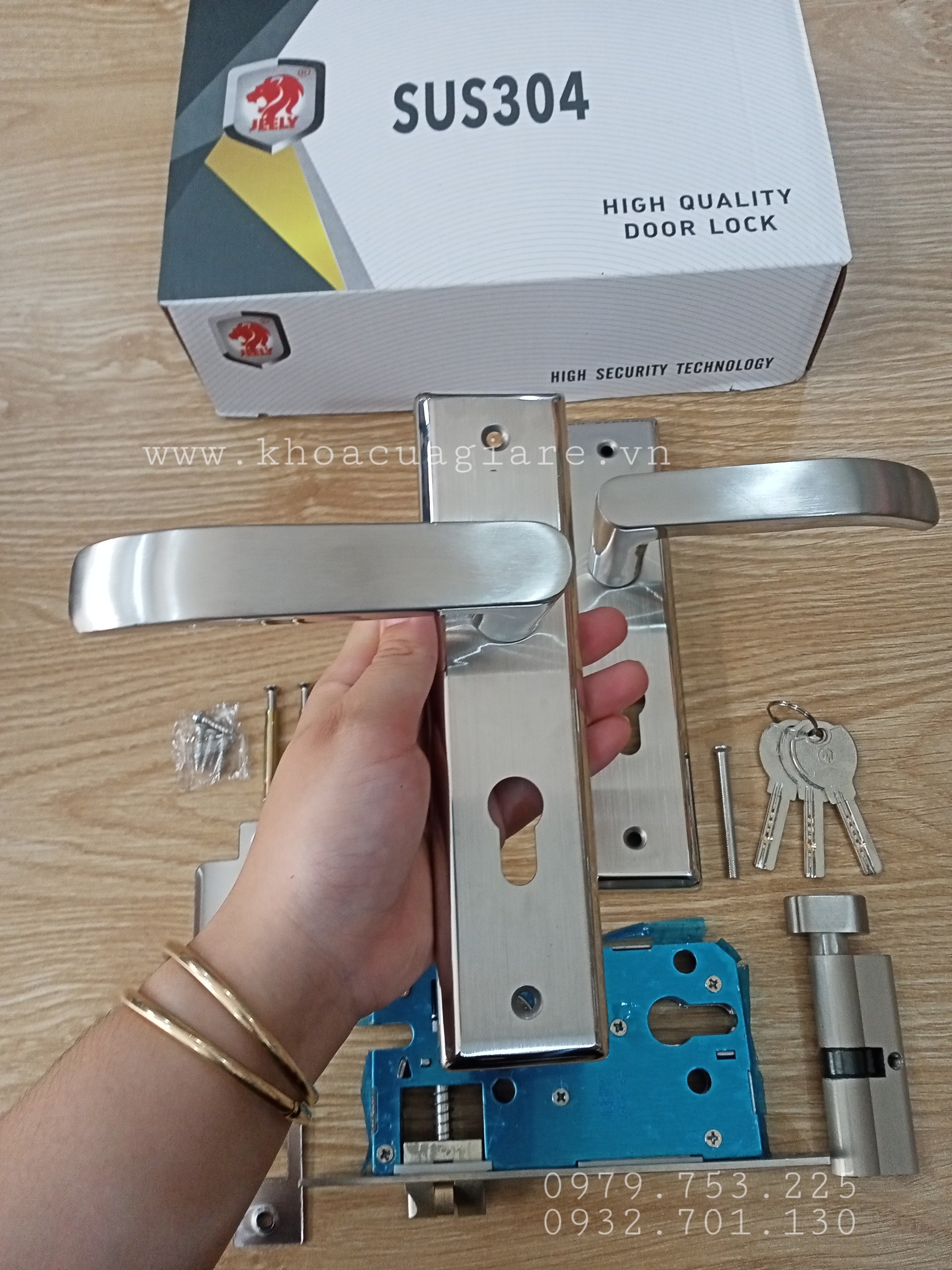 Khóa tay gạt jeely 304b200 inox 304 siêu đẹp, giá tốt