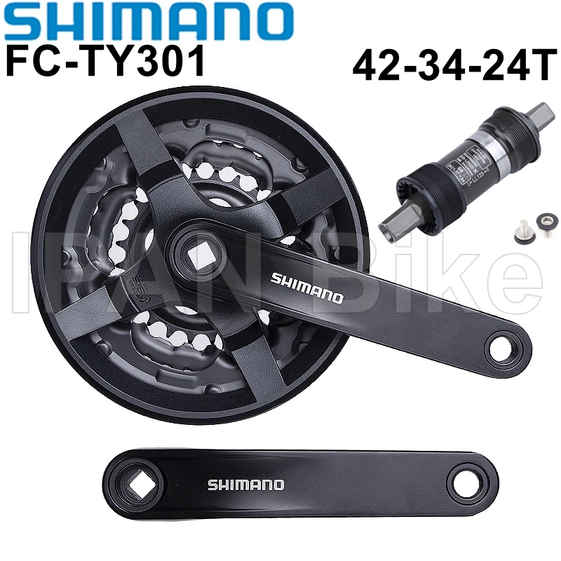 Shimano tourney fc-ty301 xe đạp cranset mtb lỗ vuông crankset fc-ty301 6/7/8 tốc độ 170mm crank 42-34-24t mtb xe đạp crankset un26