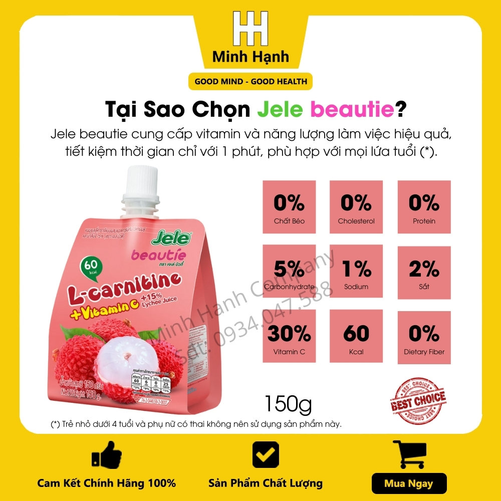 Nước Ép Trái Cây Thạch Jele Beautie Vải Vitamin C Gói 150g Nhập Khẩu Thái Lan Chính Hãng Minh Hạnh Company