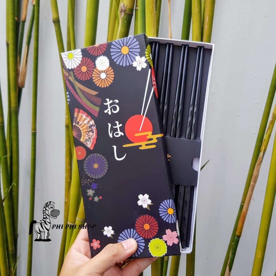 Set 5 đôi đũa kháng khuẩn Nhật Bản Shikisai mẫu hoa đào cao cấp AL-1073