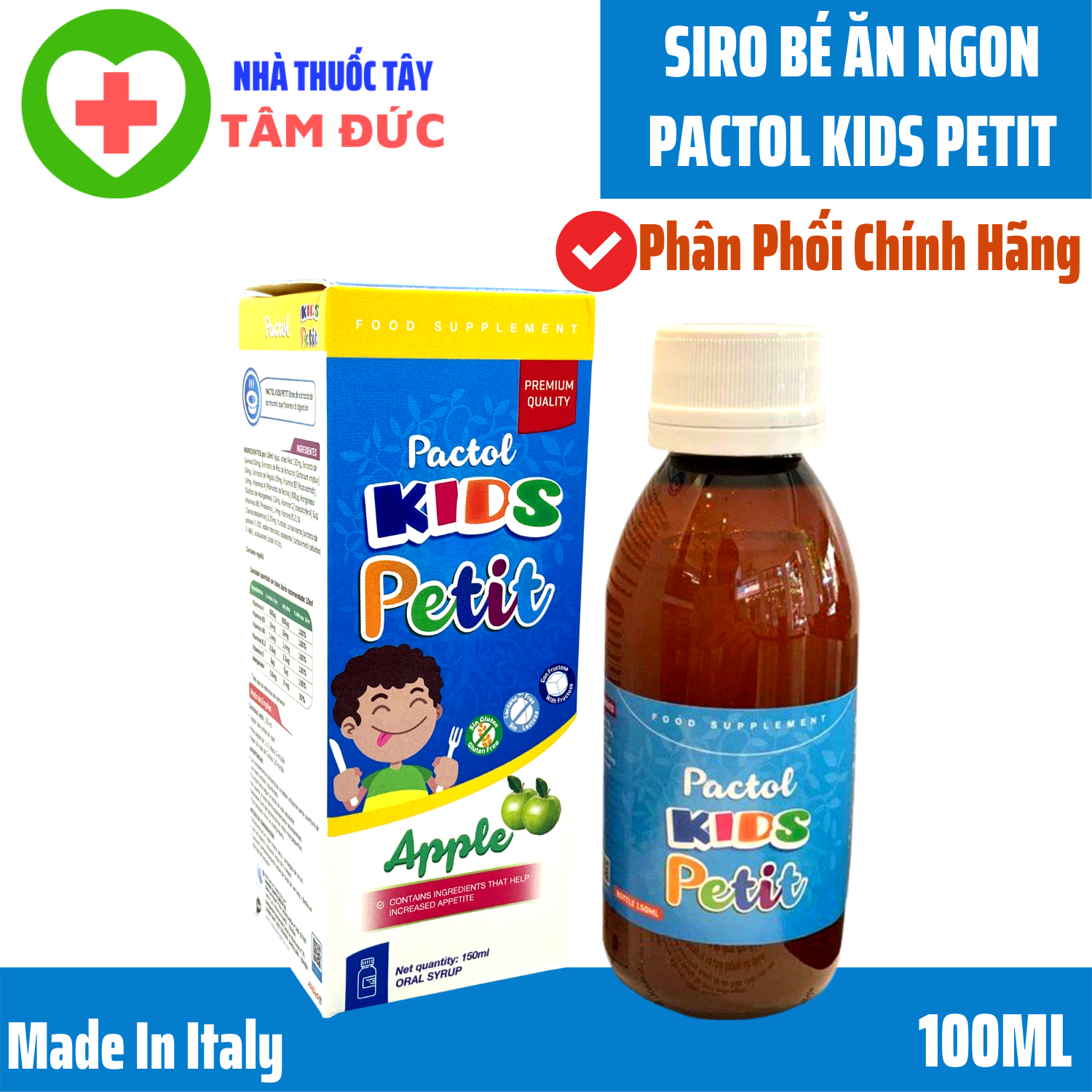 Pactol kids petit hương táo, giúp bé ăn ngon, tăng sức đề kháng, nhập khẩu ý