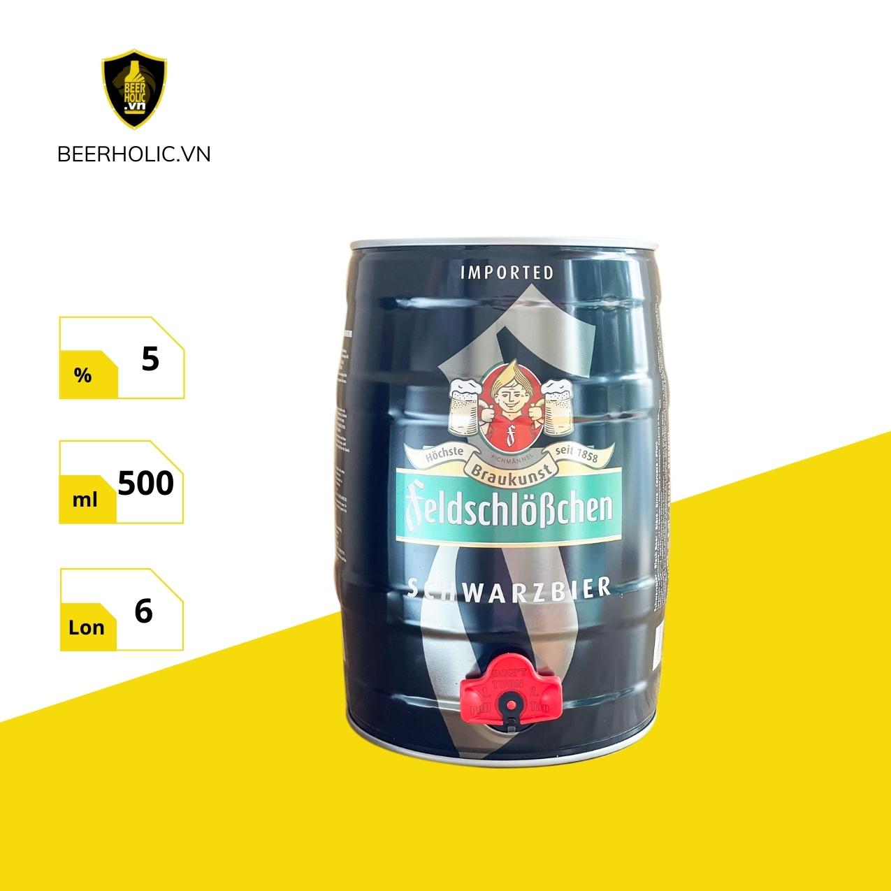 Bom bia Đức Feldschlobchen Black 5%, bình 5 lít, hộp quà sang trọng