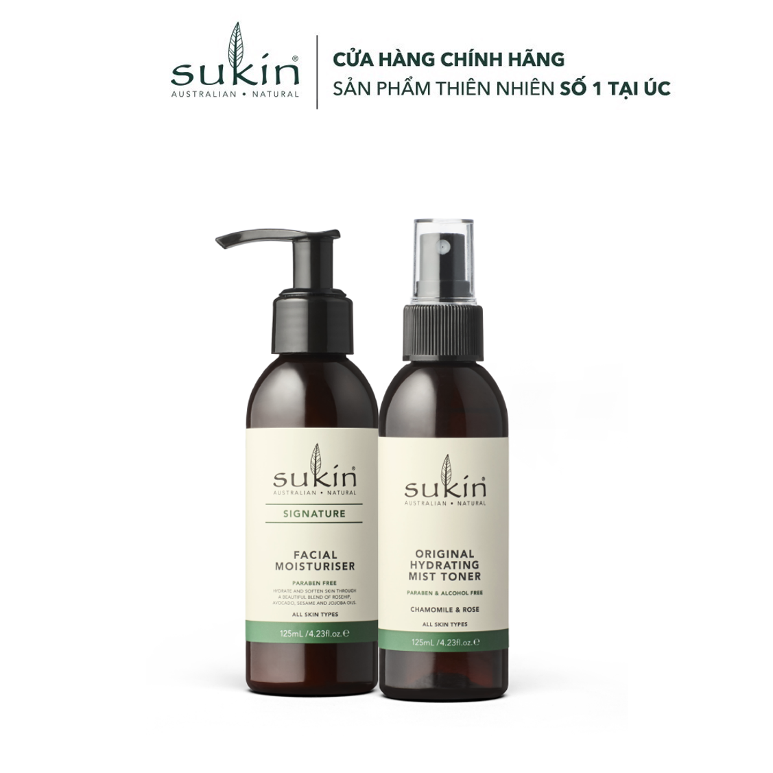 Bộ sản phẩm làm dịu & cấp ẩm cho da Sukin Signature Nước Cân Bằng Dạng Phun Sương Hydrating Mist Toner 125ml + Kem dưỡng ẩm Facial Moisturiser 125ml