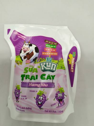 Sữa Kun bịch 110ml dạng túi thần kì sữa chua công nghệ Nhật Bảncác vị trái cây : cam, dâu, nho, socola, và ổi ( có mã mix các vị) - VIKITA MARK