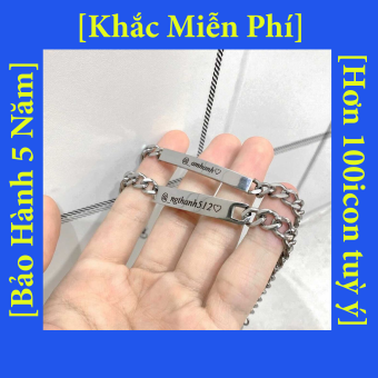 Vòng tay đôi bạch kim khắc tên MIỄN PHÍ theo yêu cầu không gỉ - lắc xích cặp đôi couple
