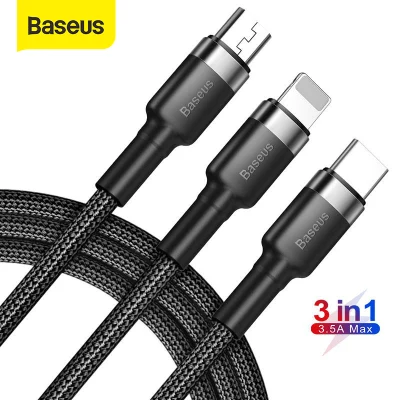 Baseus 3 in 1 USB Cable For iPhone 13 12 11 Fast Charging USB Type C Cable For Samsung S20 S10 Xiaomi Huawei Vivo Micro USB Data Cable (1)