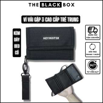 Ví Ngắn Unisex Nam Nữ Gập 3 Mini Có Dây Đeo Cổ, Bóp Phong Cách Trẻ Trung, Nhỏ Gọn Tiện Dụng GenZ - The Black Box