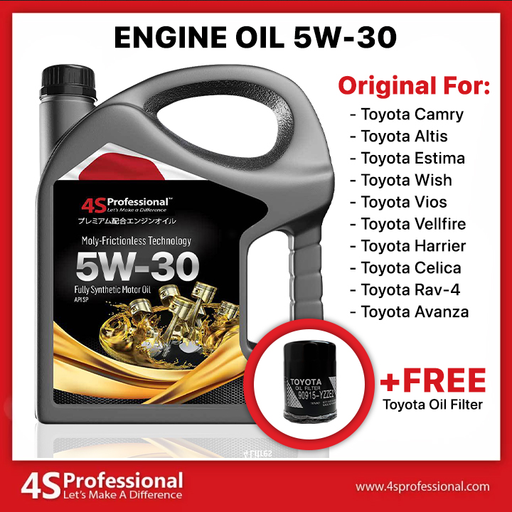 (FREE Gift) 4S Professional™ Fully Synthetic 5W-30 Engine Oil API SP - 4L + Toyota Oil Filter 90915-YZZE2
