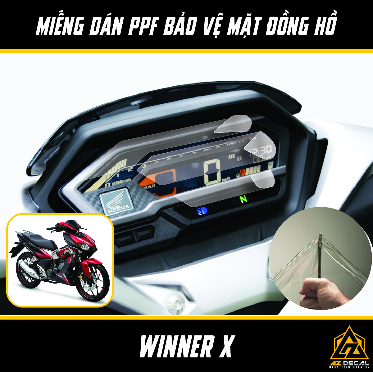 Film PPF Dán Bảo Vệ Đồng Hồ Xe Winner X | Miếng Dán Decal Dán Mặt Đồng Hồ Xe Máy WinX Chống Nước, Chống Xước Bền Màu - Azdecal