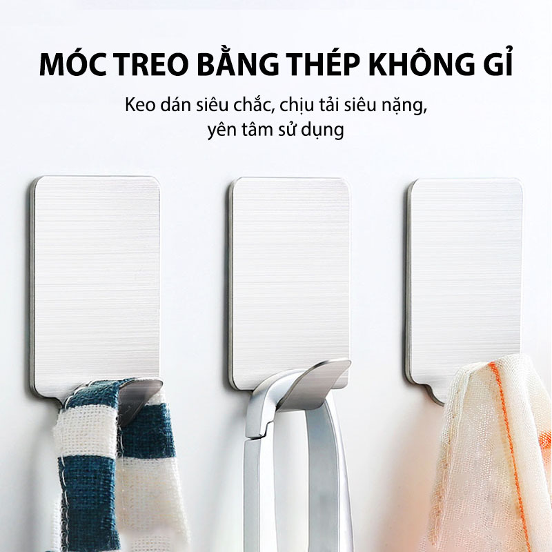 Combo 3 Móc Dán Tường Inox Siêu Dính, Móc Treo Đồ Đa Năng Không Gỉ