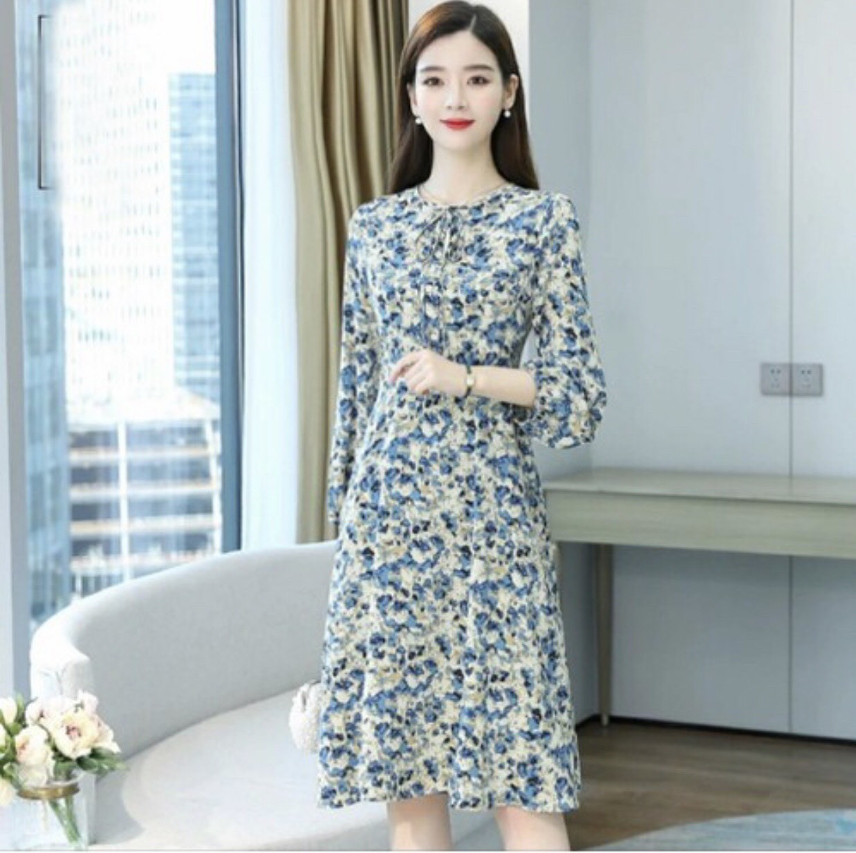 Đầm lụa bông nhí,đầm công sở,đầm dự tiệc hot