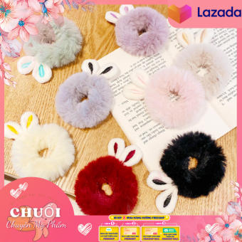 Cột tóc lông mềm 2 tai thỏ nhiều màu xinh xắn | Dây buộc tóc co giãn hình tai thỏ dễ thương phong cách Hàn Quốc | Dây buộc tóc phối tai thỏ mềm mại đáng yêu