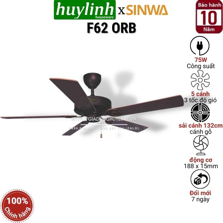 Quạt trần trang trí cánh gỗ sinwa f62 orb - 5 cánh