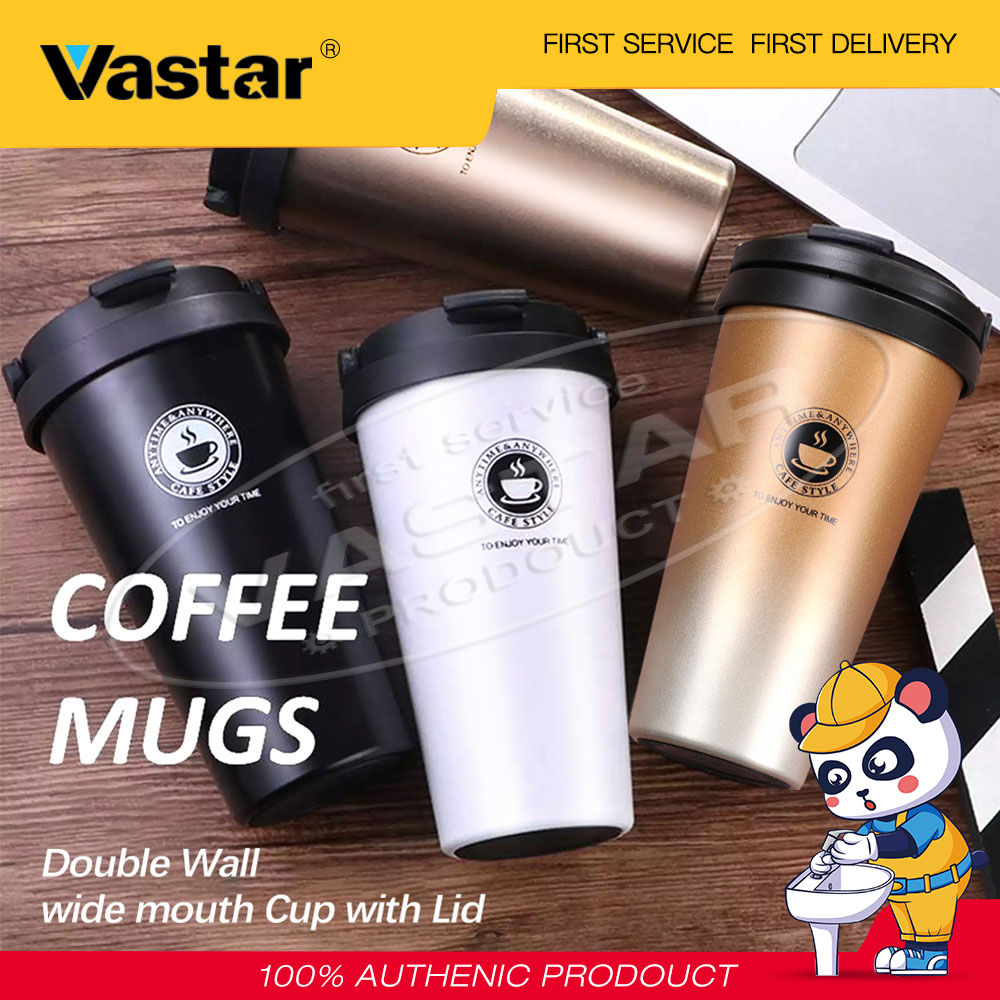 Vastar Cốc Cà Phê 500ML Cốc Du Lịch Bằng Thép Không Gỉ 304, Cốc Cách Nhiệt Chân Không Hai Lớp Cốc Trà Miệng Rộng Có Nắp Có Tay Cầm Cốc Phù Hợp Cho Phụ Nữ Trưởng Thành Hoặc Nam Giới