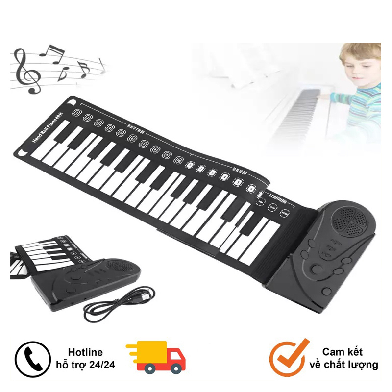 Đàn Piano Điện Tử 49 Phím Cuộn Dẻo Cho Trẻ Em Học Chơi Đàn Phím Gõ Siêu Nhạy, Âm Thanh Sống Động