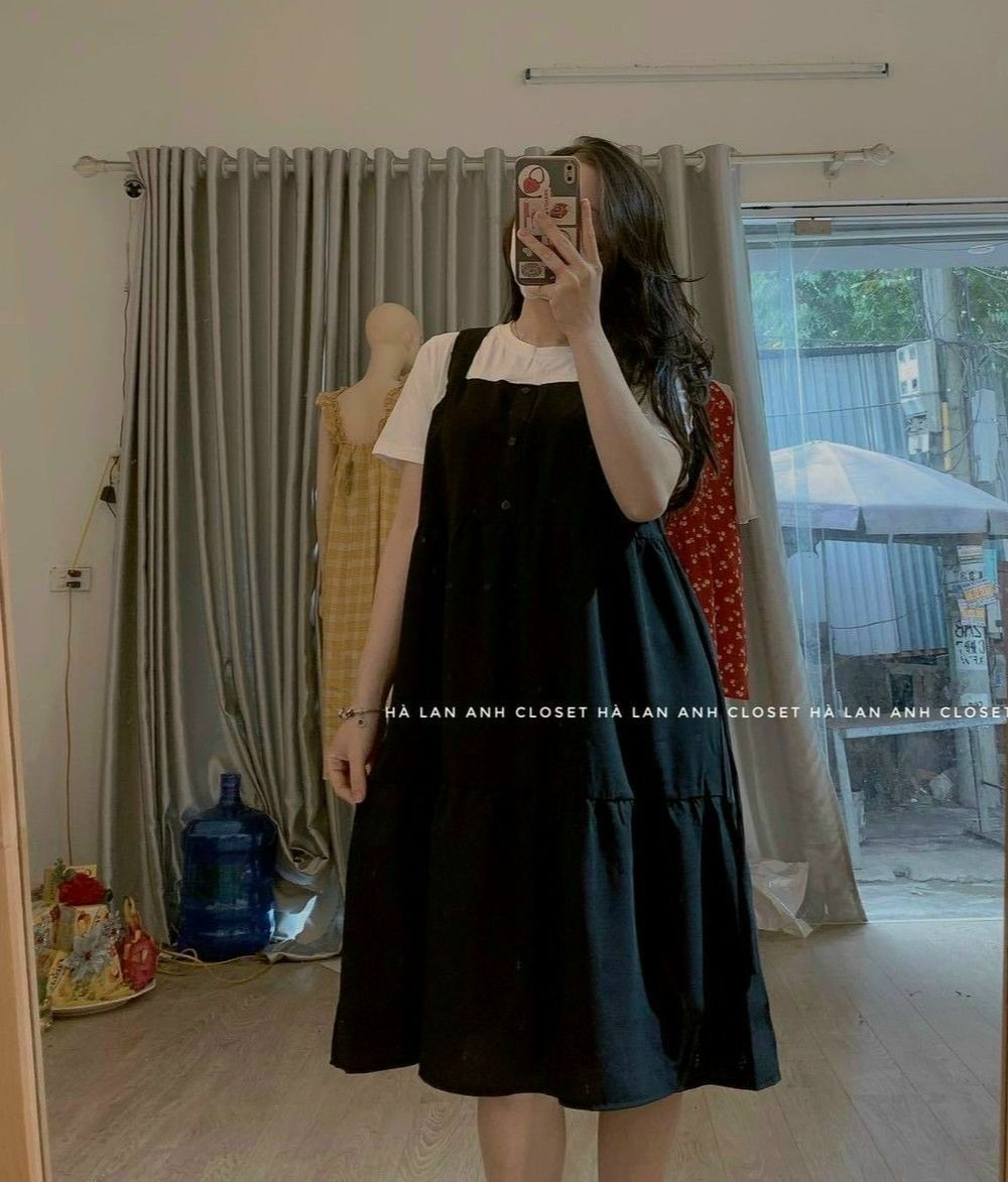 Váy bầu kẻ giả yếm -đầm bầu chất siêu nhẹ mềm mát, ĐẦM SUÔNG BIGSIZE- váy bigsize dáng suông, điệu đà,sanh chảnh-bầu bí bon chen mặc đẹp