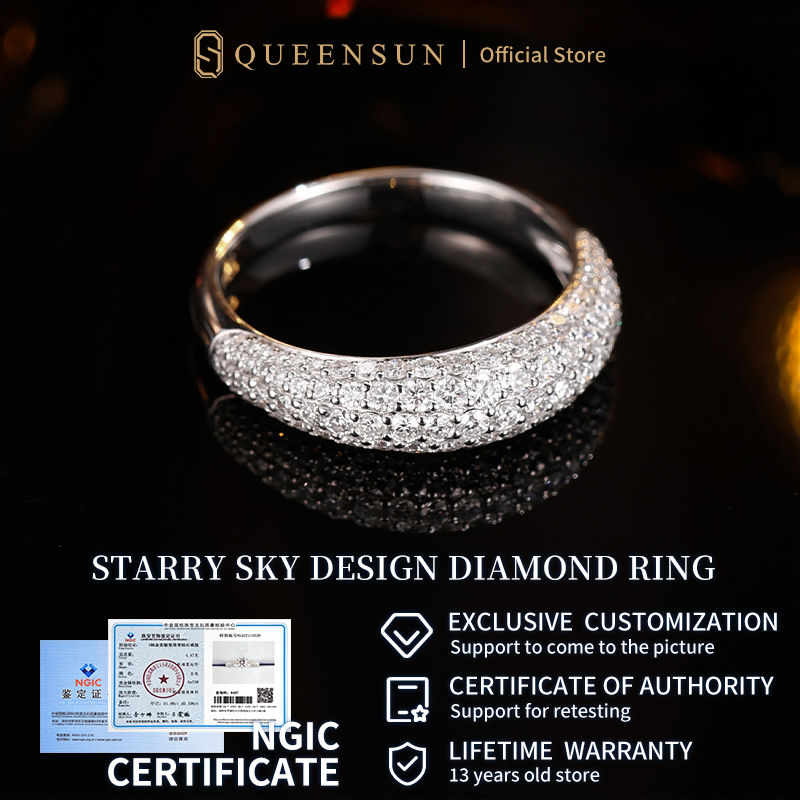 18K gold lab grown diamond starry sky luxury women's ring, full diamond starry sky ring, real diamond lined ring, diamond ring真钻排戒钻戒戒指 Korea，designer ring，ring women，ring