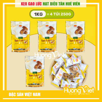 1KG kẹo gạo lức hạt điều cao cấp Tân Huê Viên 250g, kẹo gạo lứt Sóc Trăng  bánh kẹo tết đãi khách [4 TÚI 250G]
