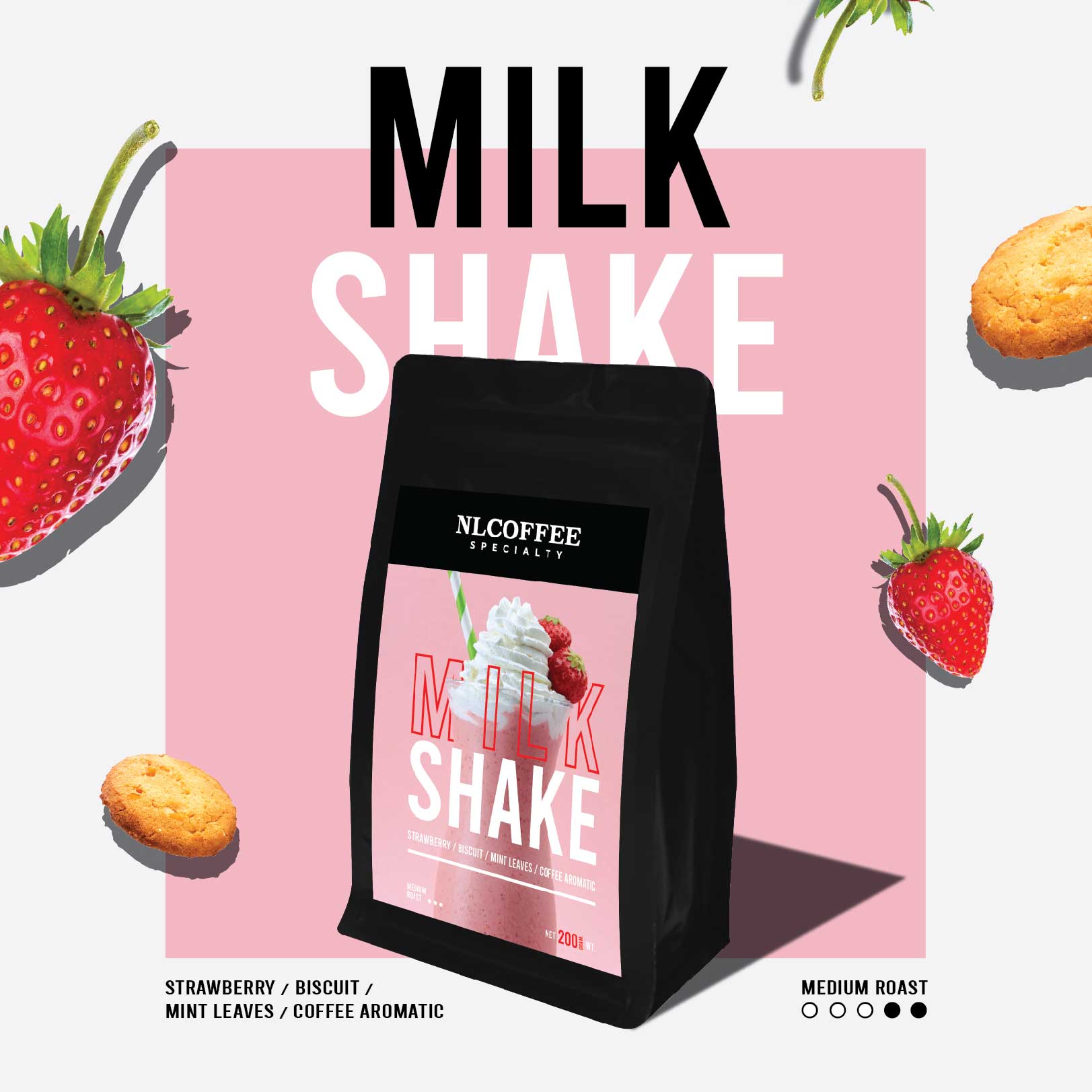 〚ɴʟᴄᴏғғᴇᴇ sᴘᴇᴄɪᴀʟᴛʏ〛เมล็ดกาแฟ Milk Shake | มิ้วค์เชค กาแฟกลุ่มเบลนด์พิเศษ 200 กรัม ราคา 290 บาท*ส่งฟรี