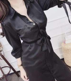 Đầm sơ mi cột eo phi lụa mờ