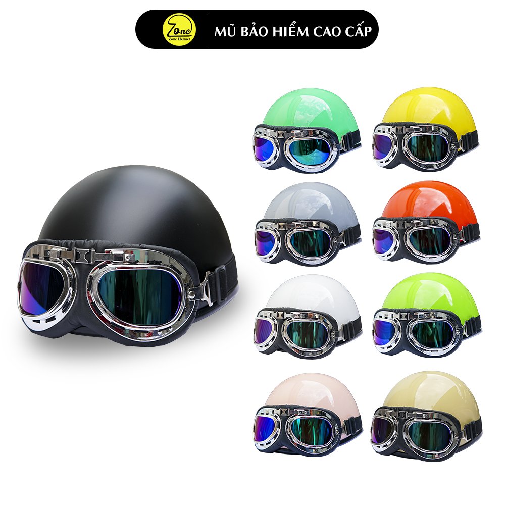 Mũ bảo hiểm nửa đầu cao cấp Zone Helmet, nhiều màu SIÊU HOT, kèm kính phi công cá tính - Form nữ mới nhất