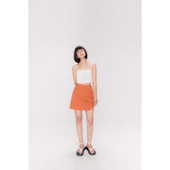 LIBÉ - Chân váy ngắn nút trang trí thân trước màu cam đất
