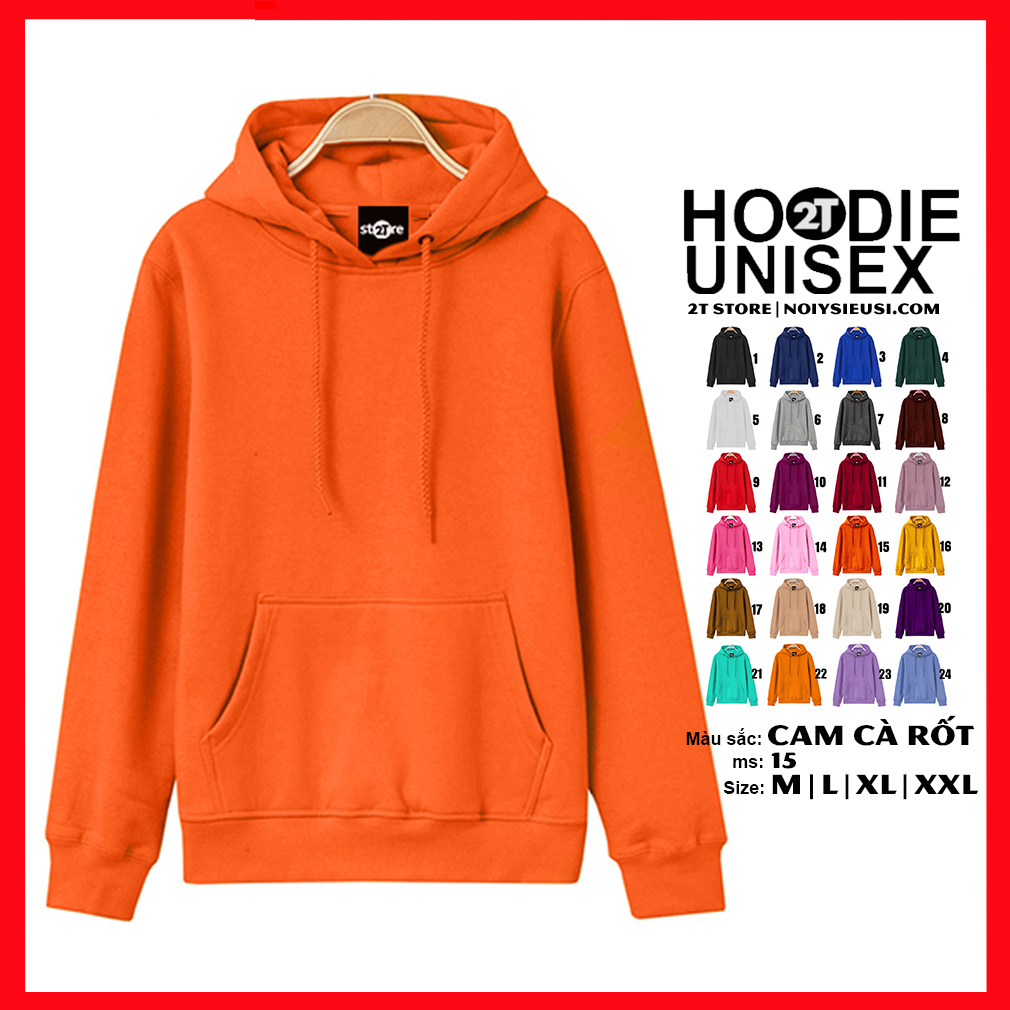 [4.4 HOÀN TIỀN 15%][HCM]Áo Hoodie Unisex H15 Màu Cam - Áo Khoác Nỉ Chui Đầu Nón 2 Lớp Dày Dặn