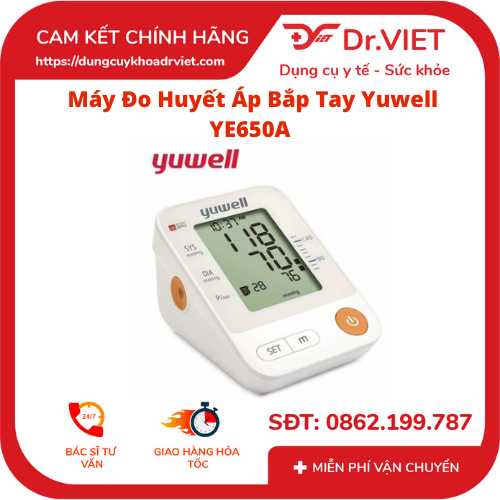 Máy Đo Huyết Áp Bắp Tay Yuwell YE650A hiển thị màn hình kỹ thuật số LCD phông chữ lớn- Chính hãng cao cấp bảo hành 5 năm- Drviet
