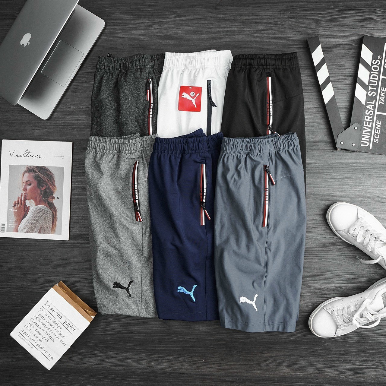 Quần đùi puma thể thao vải dư made in viet nam logo thêu