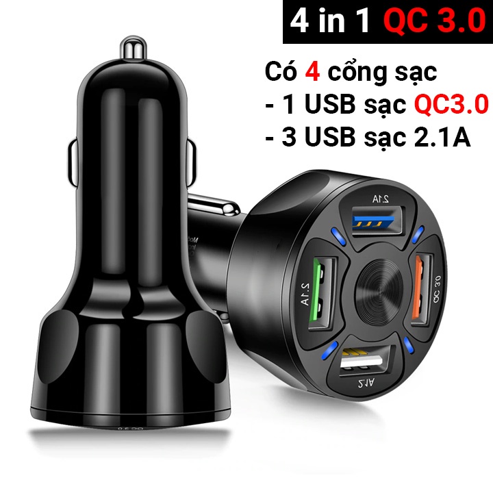 Tẩu sạc nhanh xe hơi ô tô 4 cổng usb có 1 cổng sạc nhanh quick charge 3.0
