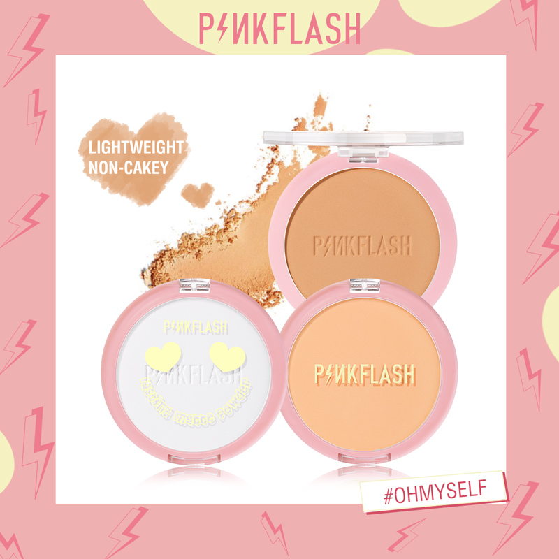  PINKFLASH OhMySelf Lasting 8-Hour Matte Lightweight Traceless Oil Control Pressed Powder Foundation Couple Base Makeup Set Sponge OhMyPuff Beauty Blender 